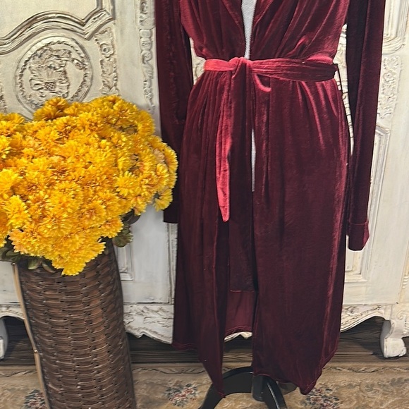 Elegant Velvet Robe in Rich Red Outer Wear or Lounging - Picture 3 of 13